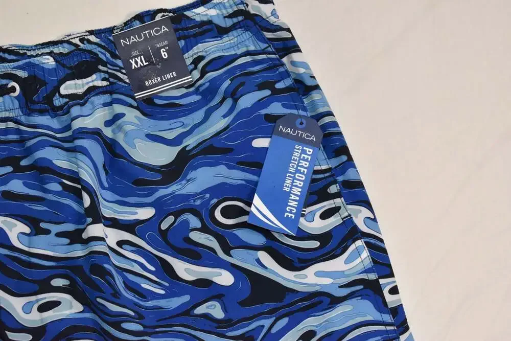 Nautica Men's 6-Inch Stretch Liner Swim Trunks - Blue Marble Print (1050)